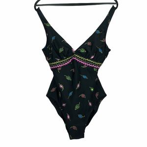 Gottex Vintage 80s 90s Black Print Swimsuit 8